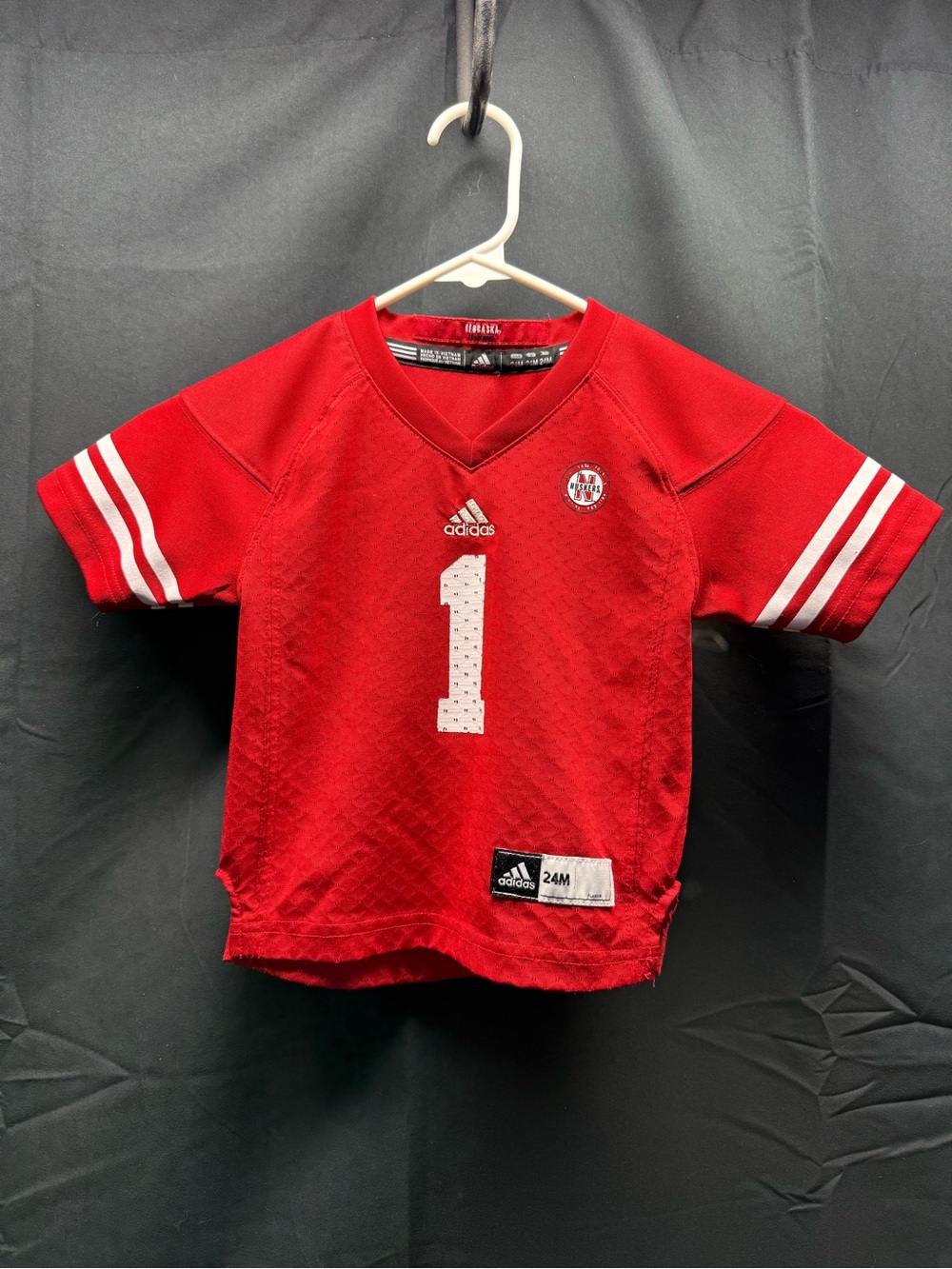 adidas Red Youth Nebraska Huskers Number 1 Football Jersey Top Sz 24 mths (6ap)